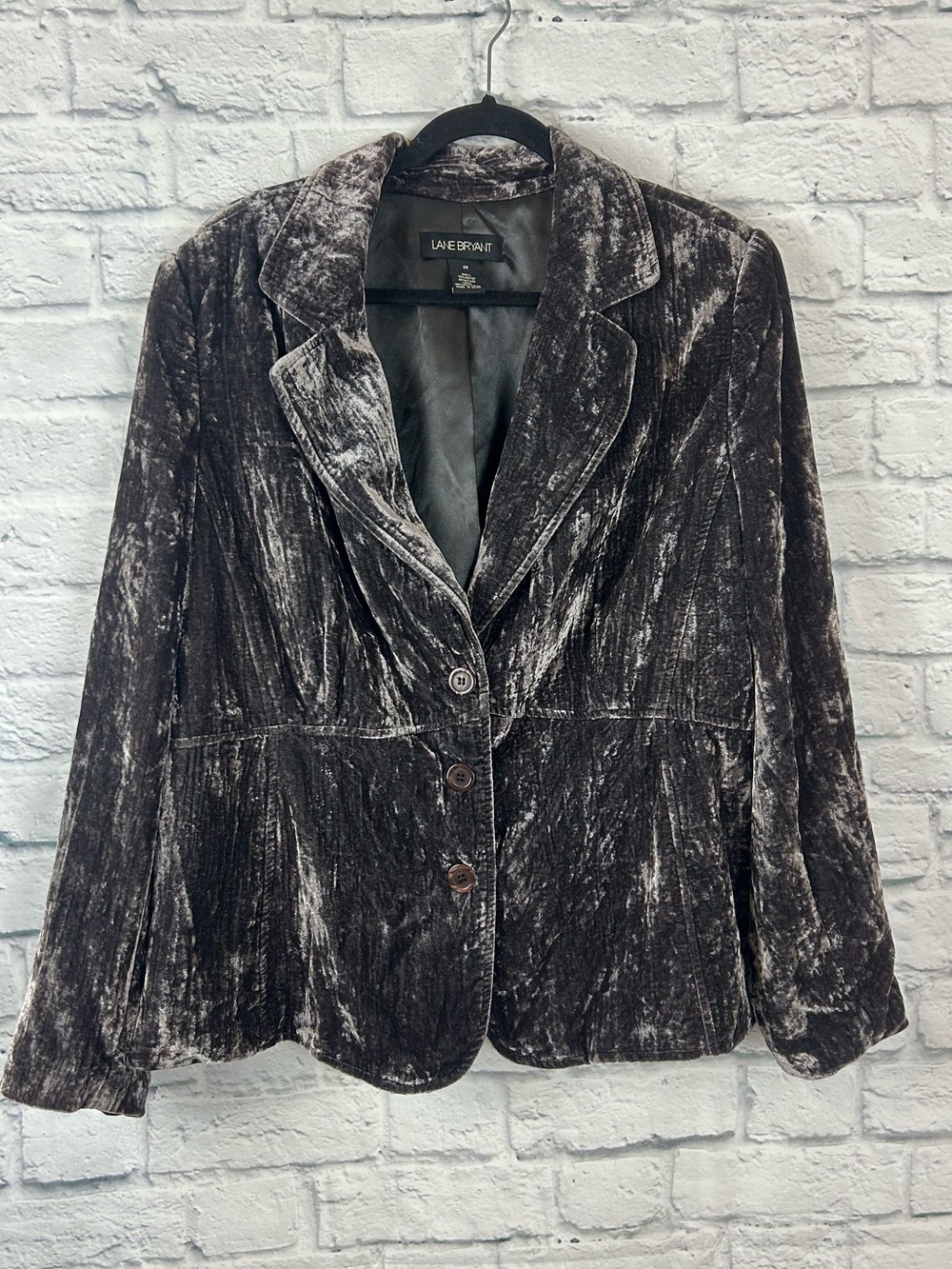 Lane Bryant Size 20 Crushed Velvet Blazer Gray Button Front Plus Size